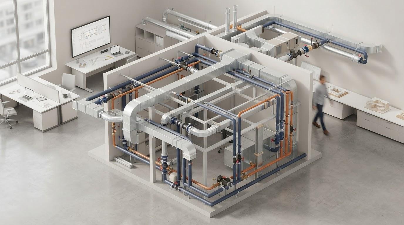 Isometric MEP coordination model of an office floor
